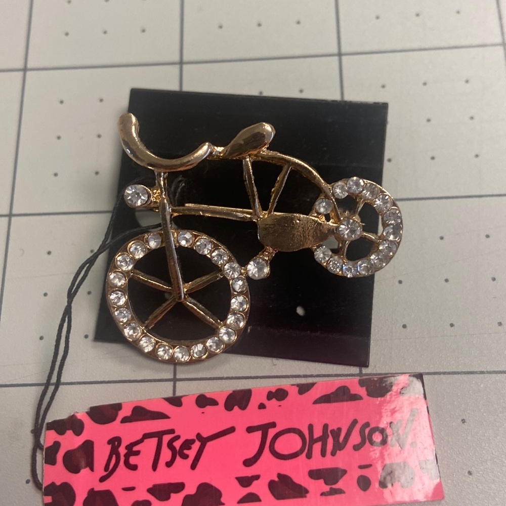 Rhinestone Bicycle Betsey Johnson Brooch 1 1/2” #69